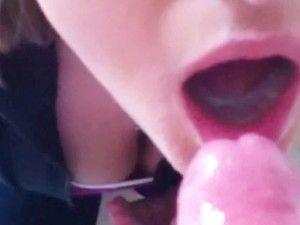Sexy slave lick dick load cumm on face