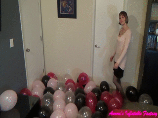 Balloon popping wearing pantyhose